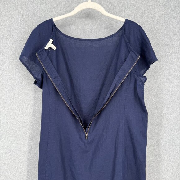 Eileen Fisher Organic Linen Shift Dress Size M Navy Blue Pockets Classic SS EUC - Picture 6 of 12